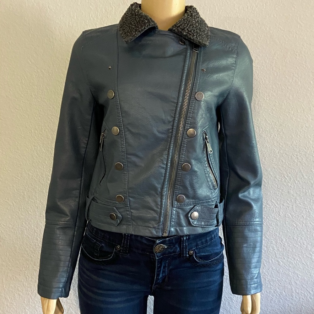 JOLT leather jacket blue and dark gray SIZE M